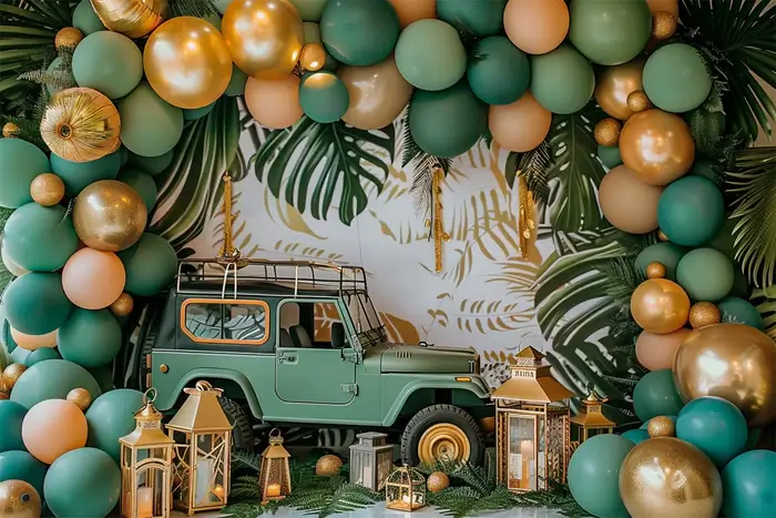 Fond photo thème jungle avec des ballons