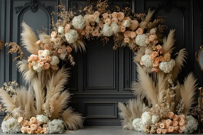 Fond photo avec des fleurs avec un mur noir