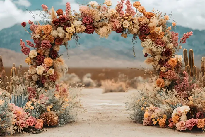 Fond photo avec des fleurs dans le désert