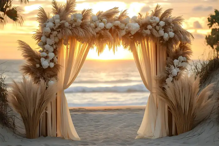 Fond photo thème couché de soleil à la plage